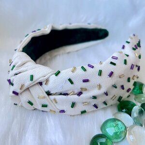 Purple, Green, & Gold Mardi Gras Festive Beaded Headband